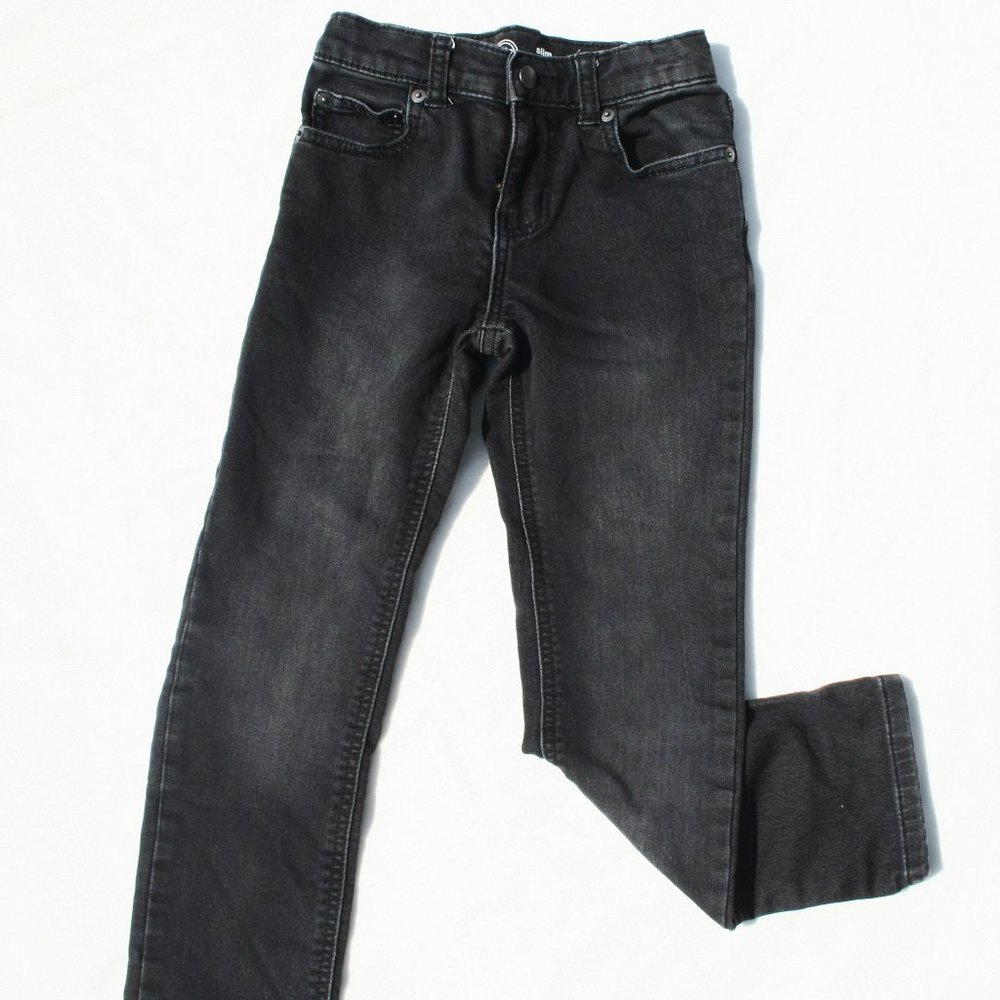 DEEP BLACK DENIM JEANS Boys 7 STRETCH SLIM CUT PANTS POCKETS COMFY ADJUSTABLE